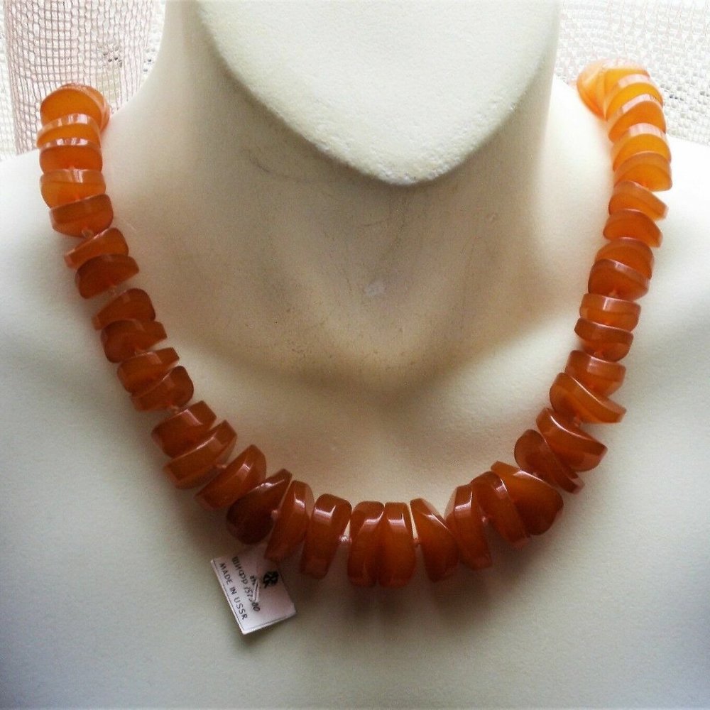NEW NWT Russian USSR Baltic Butterscotch Egg Yolk Amber Beaded Necklace 91.7 g